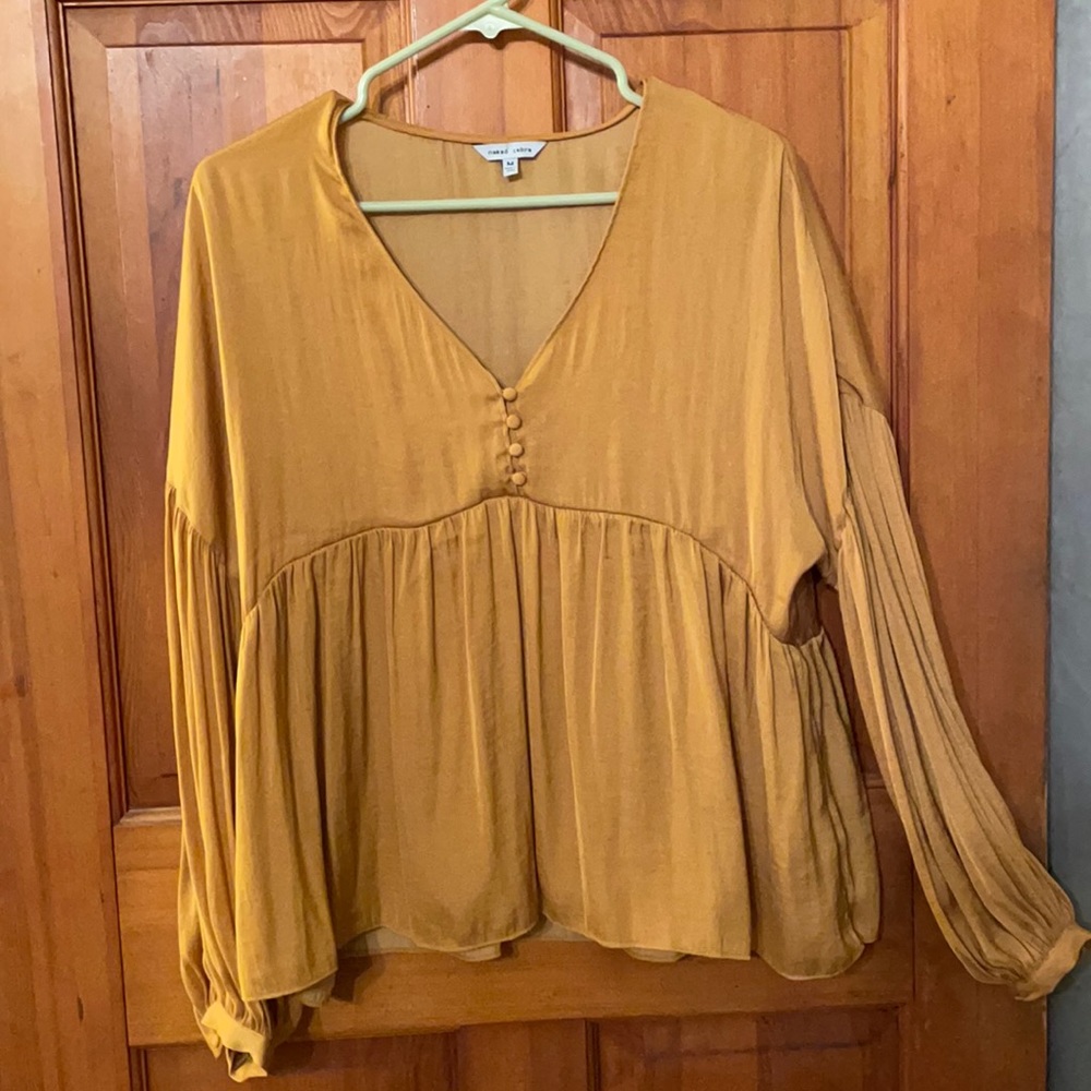 Silky mustard naked zebra blouse medium